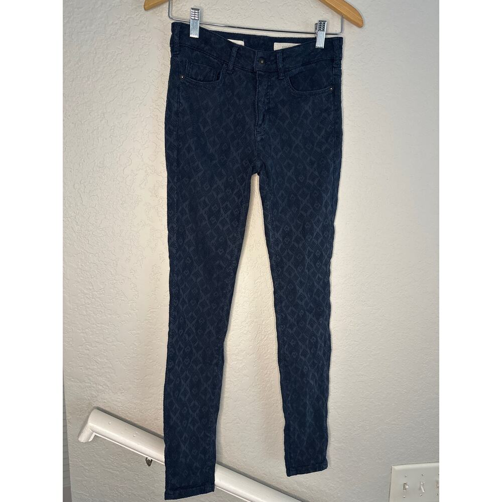 Pilcro and the Letterpress Script Jacquard Navy Blue Pants Size 25 Preppy Y2K